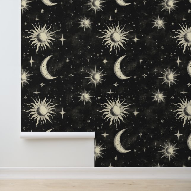 Vintage Black Chalkboard Night Sky Stars & Moons Wallpaper (Application)