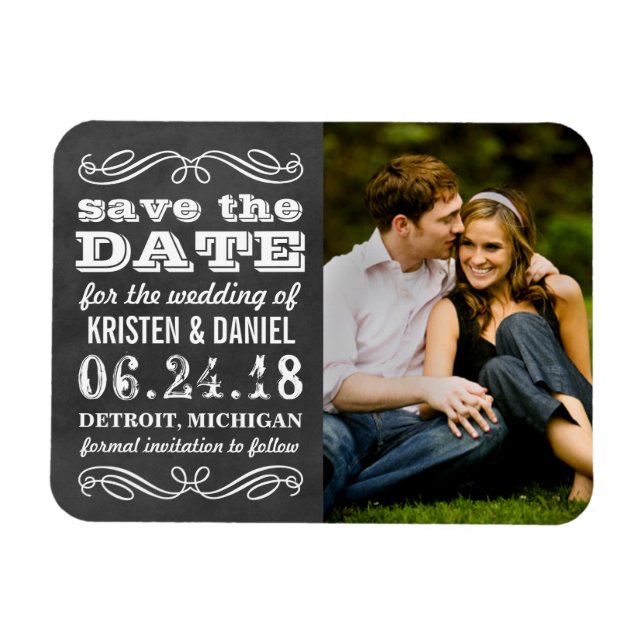 Vintage Black Chalkboard Photo Save the Date Magnet (Horizontal)