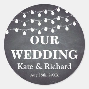 Vintage Black Chalkboard  String Lights Wedding Classic Round Sticker