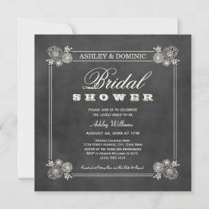 Vintage Black Chalkboard Wedding Bridal Shower Invitation