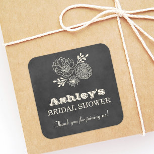 Vintage Black Chalkboard Wedding Bridal Shower Square Sticker
