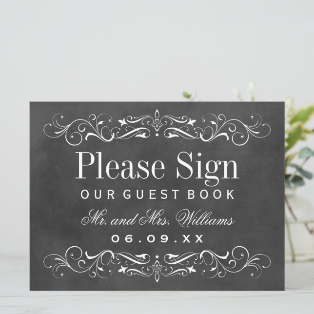 Vintage Black Chalkboard Wedding Guest Book (Standing Front)