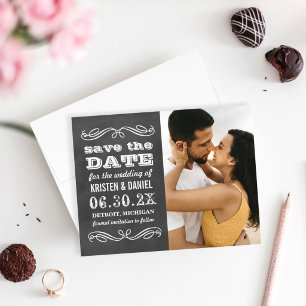 Vintage Black Chalkboard Wedding Photo Save The Date