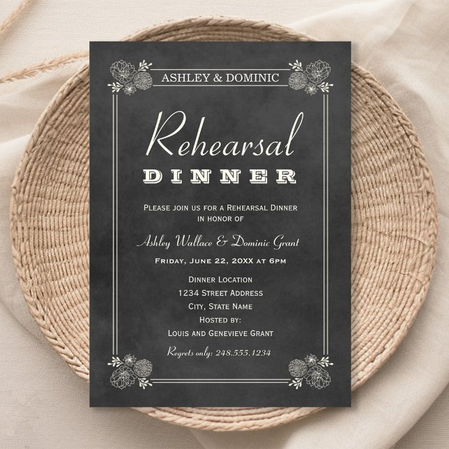 Vintage Black Chalkboard Wedding Rehearsal Dinner Invitation (Creator Uploaded)