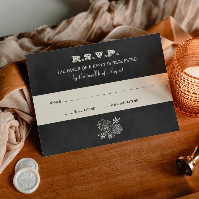 Vintage Black Chalkboard Wedding RSVP Card (Creator Uploaded)