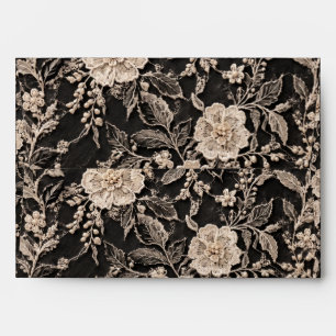 Vintage Black Champagne Floral Lace Lined Wedding Envelope
