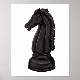 Vintage black chess piece poster