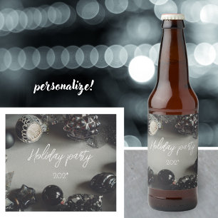 Vintage Black Christmas Ornaments with Ribbon Beer Bottle Label