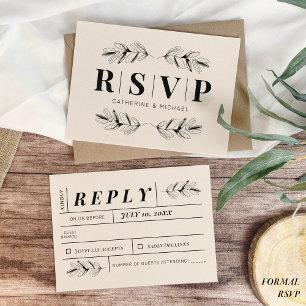 Vintage Black & Cream Botanical Elegant Wedding RSVP Card