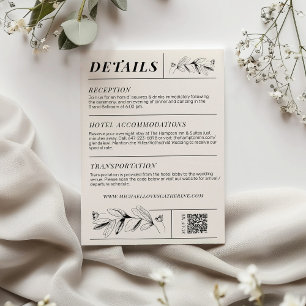 Vintage Black & Cream Retro Wedding Details Card
