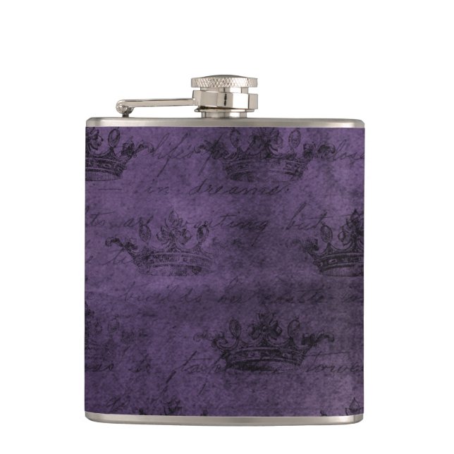 Vintage Black Crown Royalty Dark Purple Hip Flask (Front)