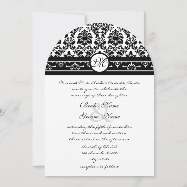 Vintage Black Damask Borders Invitation (Back)