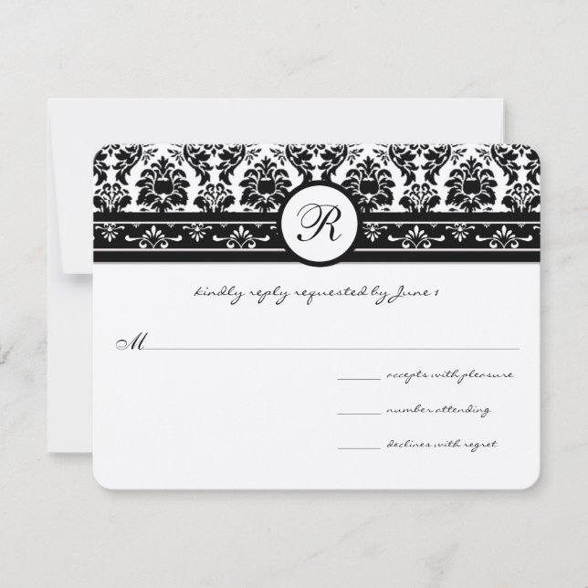 Vintage Black Damask Borders RSVP Card (Front)