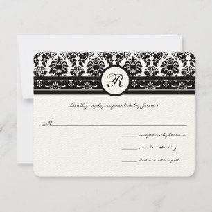 Vintage Black Damask Borders RSVP Card