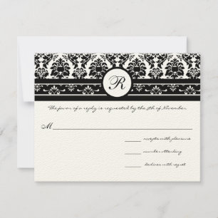 Vintage Black Damask Borders RSVP Card