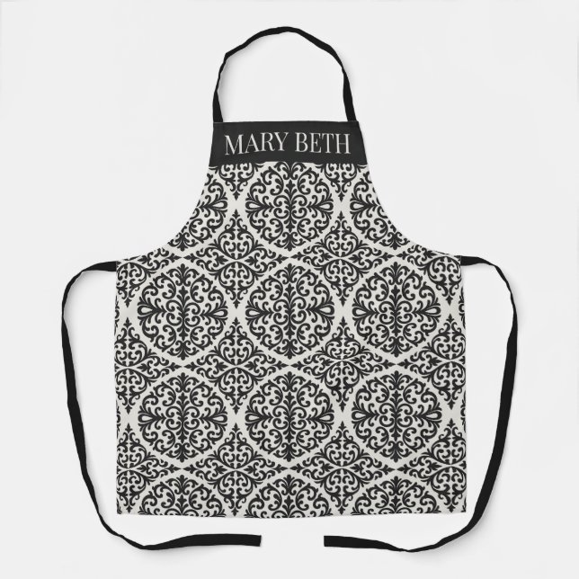 Vintage Black Damask Kitchen Design Apron (Front)
