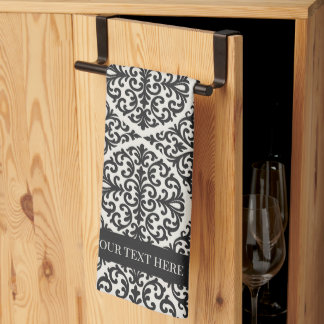 Vintage Black Damask Kitchen Design Tea Towel
