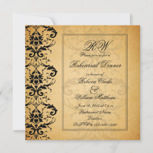 Vintage Black Damask Rehearsal Dinner Invite