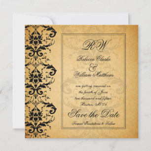 Vintage Black Damask Save the Date Announcements