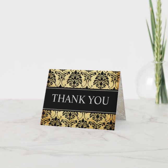 Vintage Black Damask Thank You Note Cards (Front)