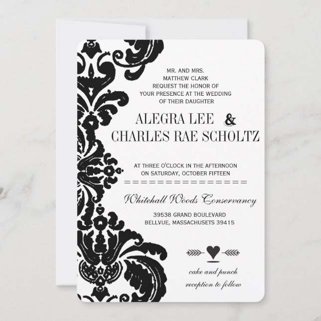 Vintage Black Damask Wedding Invitations (Back)