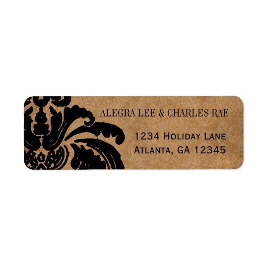 Vintage Black Damask Wedding Lable Return Address Label
