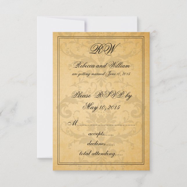 Vintage Black Damask Wedding RSP Cards (Front)