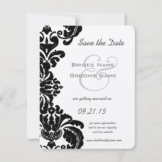 Vintage Black Damask Wedding Save the Date (Back)