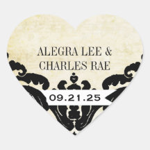 Vintage Black Damask Wedding Sticker