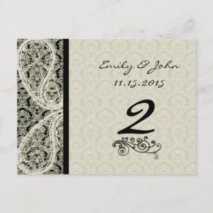Vintage Black Damask Wedding Table Number Cards