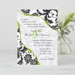 Vintage Black Damask with Apple Green Vines Invitation