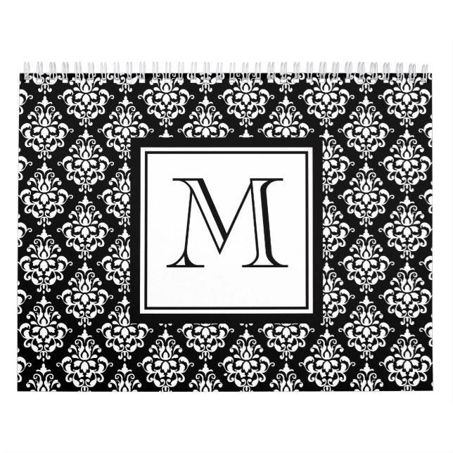 VINTAGE BLACK DAMASK YOUR MONOGRAM CALENDAR (Cover)