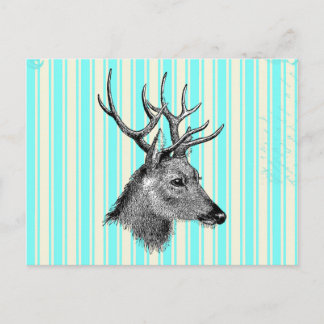 Vintage Black Deer Girly Teal White Stripes Postcard