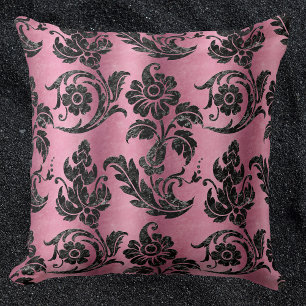 Vintage Black Floral Damask Pink Pattern Cushion