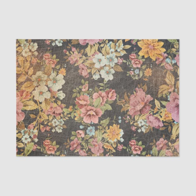 Vintage Black Floral Decoupage Tissue Paper (Front)