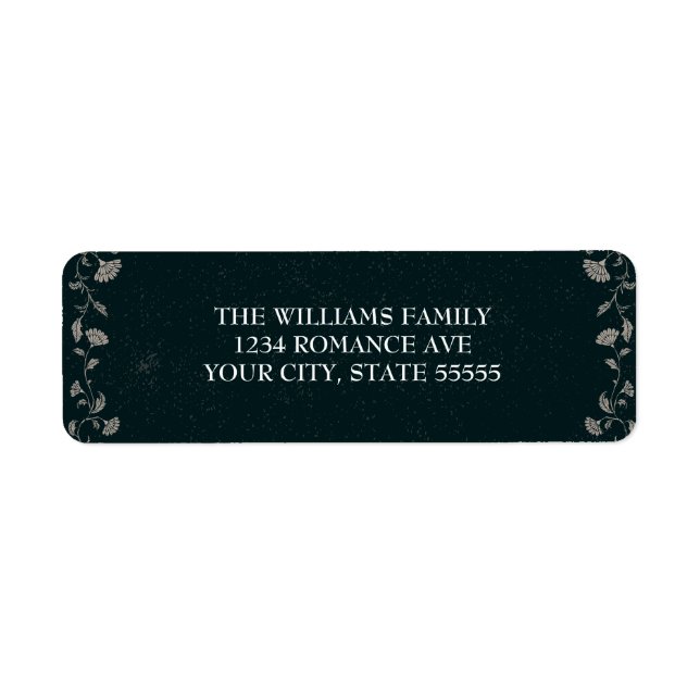 Vintage Black Floral Gothic Wedding Address Label (Front)