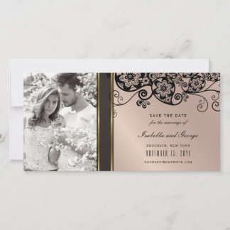 Vintage Black Floral Paisley Swirls Elegant Photo Save The Date
