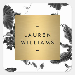 Vintage Black Floral Pattern Personalised Square Sticker