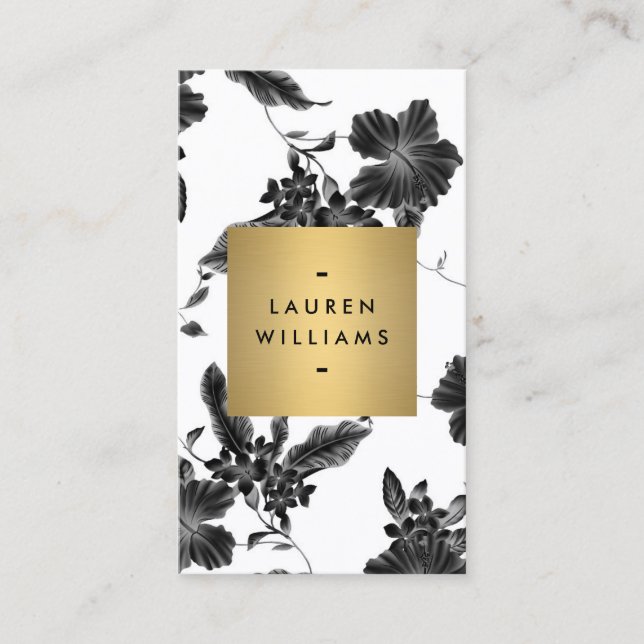 Vintage Black Floral Pattern Vertical Business Card (Front)
