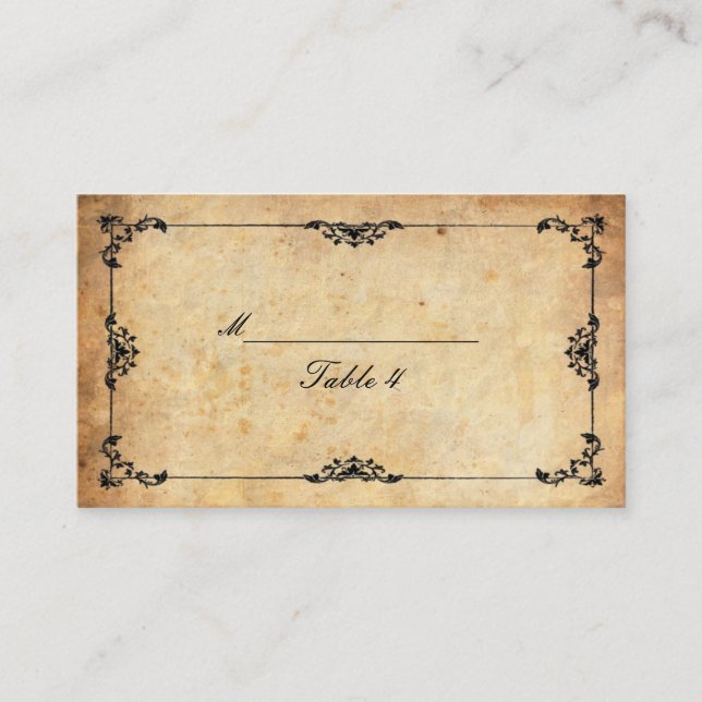 Vintage Black Floral Swirl Table Place Cards (Front)