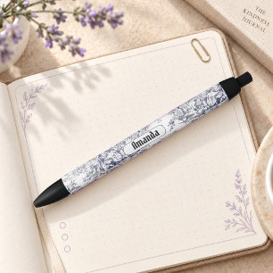 Vintage Black Floral Toile de Jouy Monogram Ink Pen