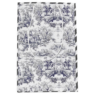 Vintage Black Floral Toile de Jouy Monogram Medium Gift Bag