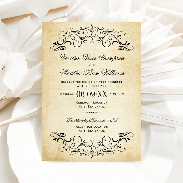 Vintage Black Flourish Wedding Invitation (Creator Uploaded)