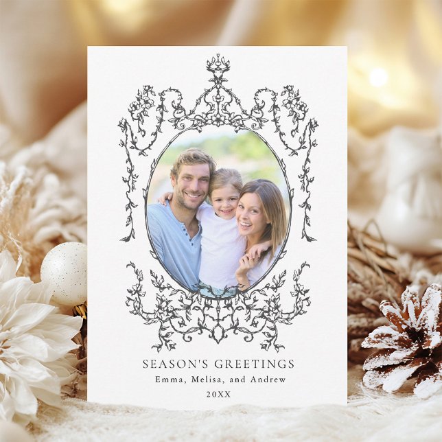 Vintage Black Frame Season's Greetings Photo  Holiday Card (Creator Uploaded)
