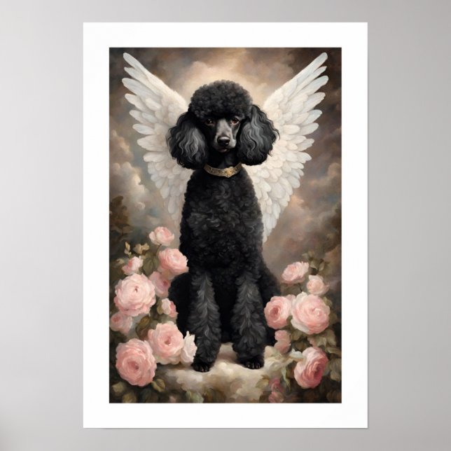 Vintage Black French Poodle Dog Art Poster (Front)