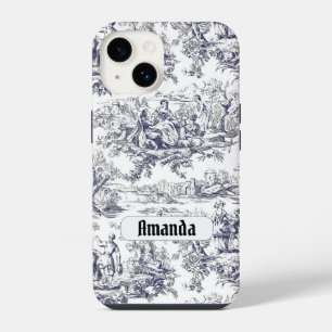 Vintage Black French Toile Floral Monogram iPhone 14 Case