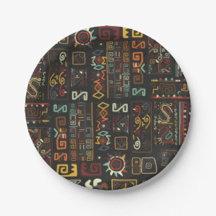Vintage Black Geometric African Doodle Paper Plate