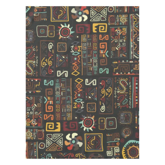 Vintage Black Geometric African Doodle  Tablecloth (Front)