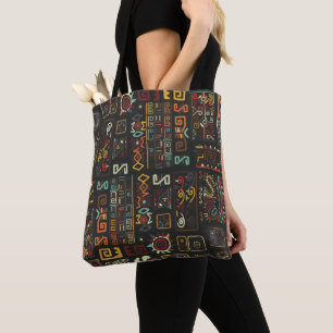 Vintage Black Geometric African Doodle  Tote Bag