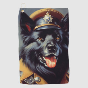 Vintage Black German Shepherd Painting Golf Towel